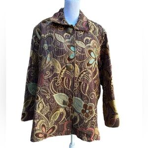 Vintage Painted Pony Jacket Coat Brocade Floral Button Front Women's Size 1X